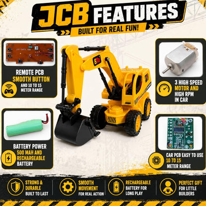 Remote Control JCB Excavator Toy for Kids, Rechargeable Construction Digger with USB Charging, 6 Function Controller, Realistic Arm Movement, LED Lights...