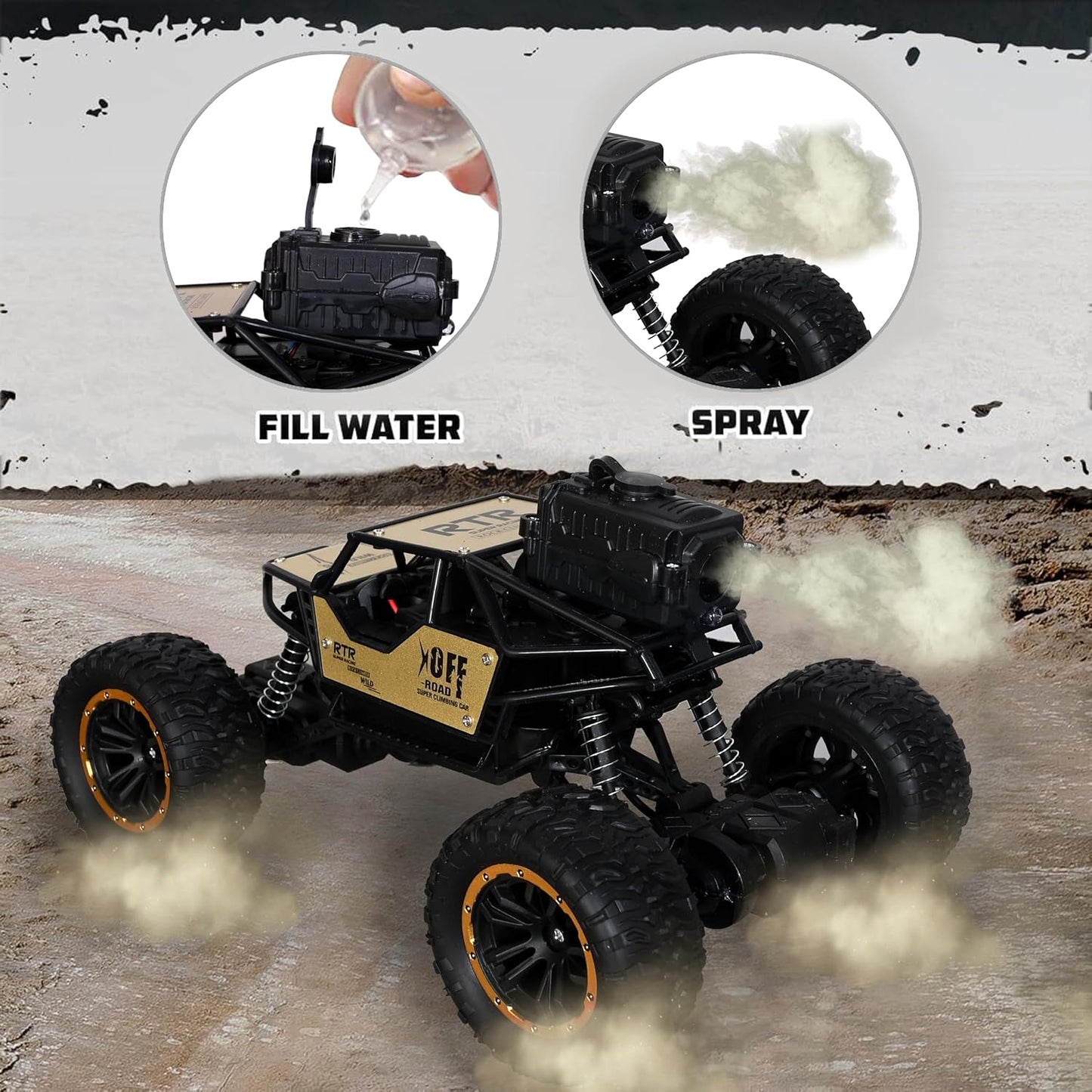 Remote Control Rock Crawler Mist Smoke Spray Function, High Speed 1:18 RC Car Toys