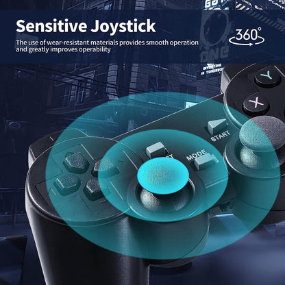 Close-up of a gaming controller with a sensitive joystick feature highlighted.