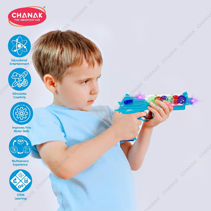 Blue toy gun for kids with lights and sounds, promotes creativity and STEM learning