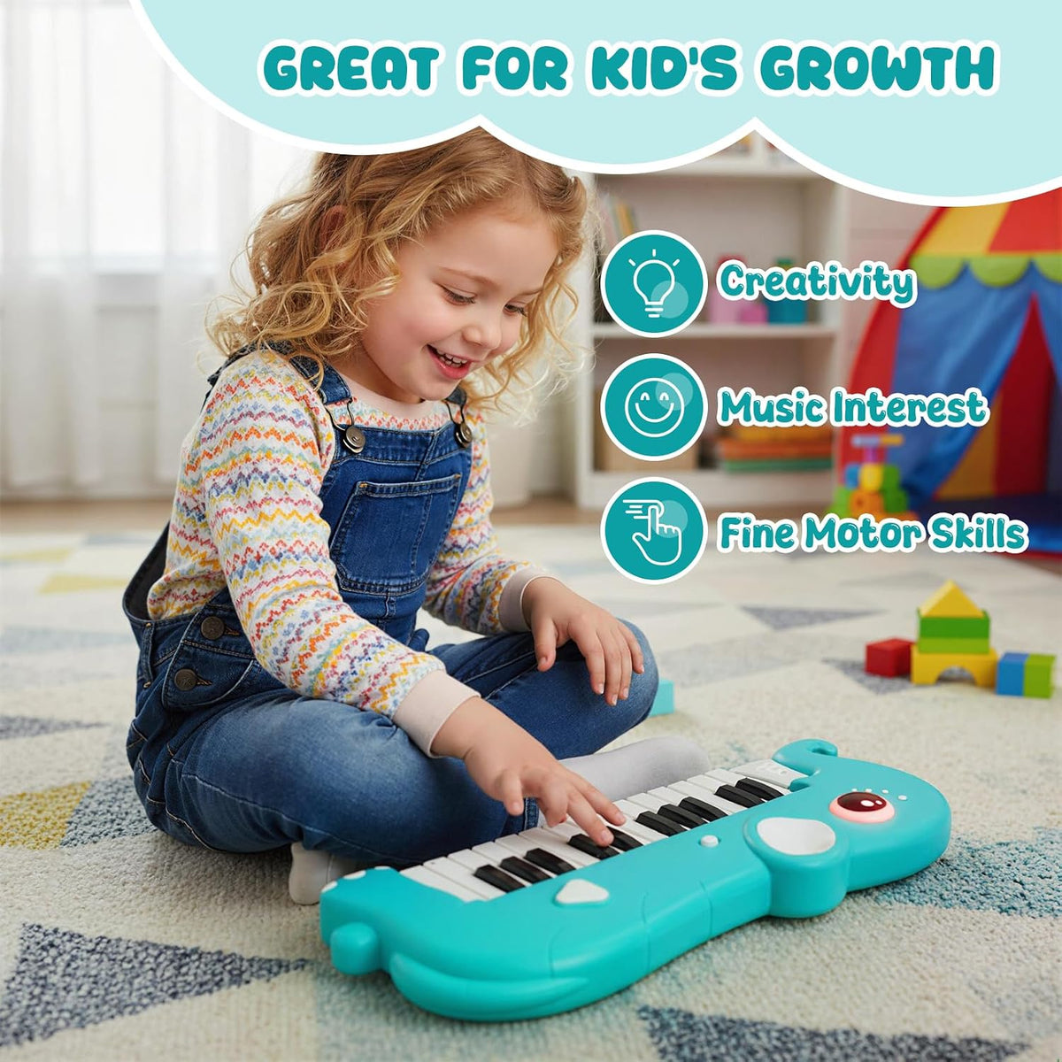 HONEY JOY 25-Key Kids Piano Keyboard, Elephant Shape Toy Digital Piano with Built-in Music & Light, Portable Musical Instrument, Musical Learning Toy...