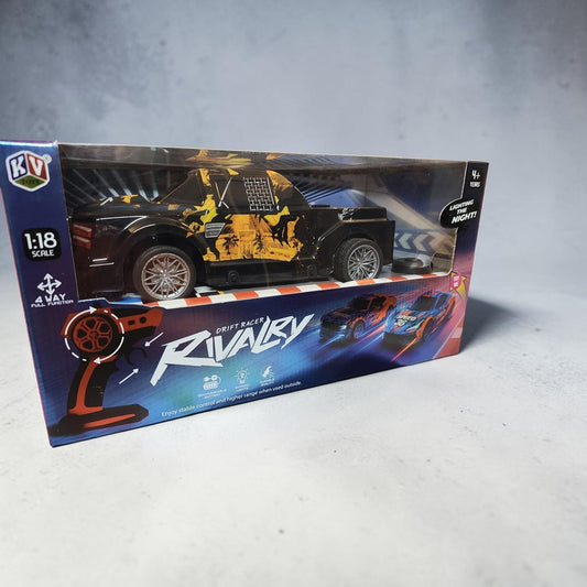 Rivalry Drift Racer Car, 1:18 Scale, Black | 4-Way Full Function, Rechargeable Battery, Dynamic Lights, Ages 4+, Durable Build