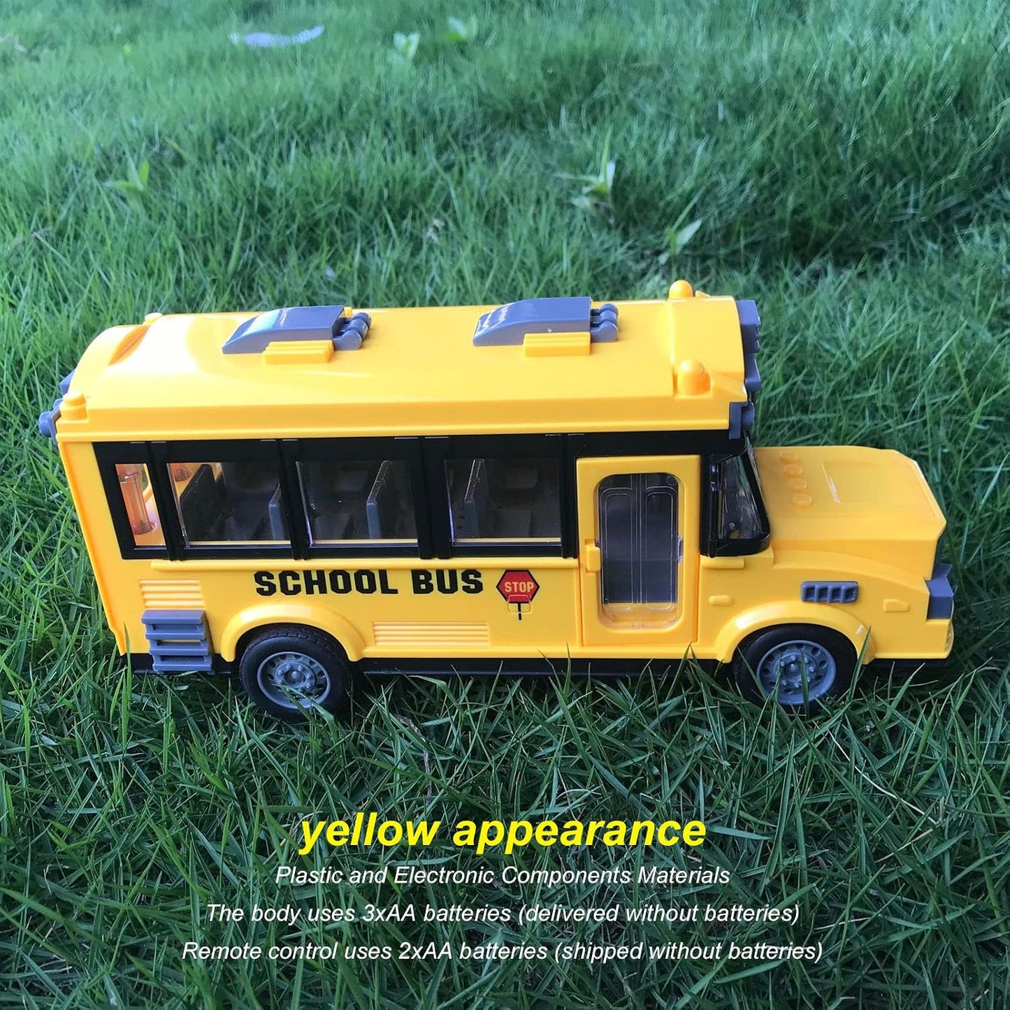 TGEC Remote Control School Bus, 1/30 Scale Yellow Style Glossy Edges Plastic Material School Bus Toy for Above 3 Ys Old for Gift