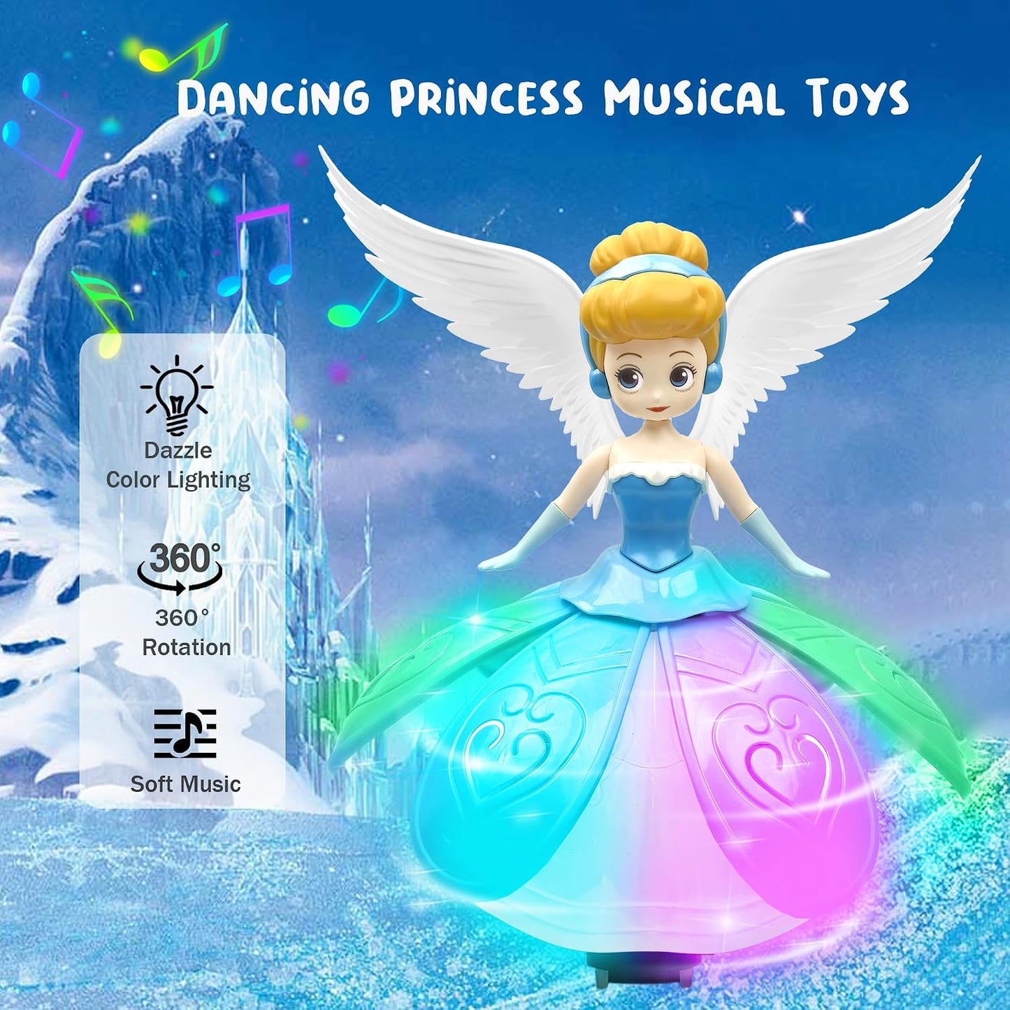 ZHAN DULCE Dancing Princess Toy for Girls,Ice Princess Interactive Spin Robot Toys with Music&Colorful Lights,Birthday Toys for Kids Ages 3 4 5 6