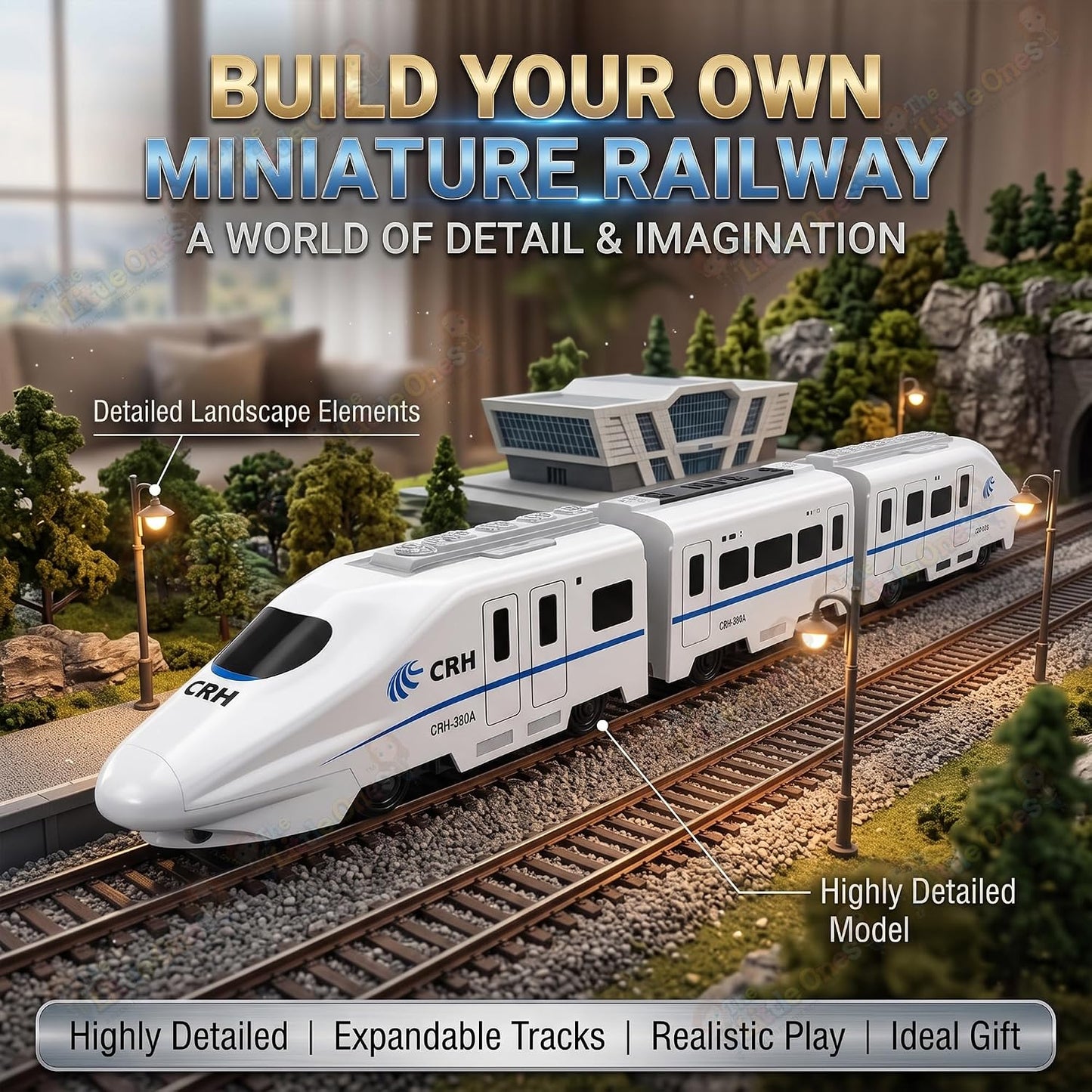 The Little Ones Remote Control Train Set - RC Toy Train with Track Set for Kids Boys & Girls Train Set Toys with Light Sound & Spray Flashing Light,...