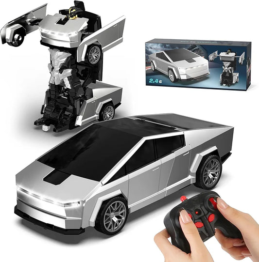 Transform RC Cyber Pickup Truck Cars Robot Toy for Kids, 2.4GHz Remote Control Car with One-Button Deformation 360° Rotation LED Lights Valentine's Day Birthday Gifts for Boys
