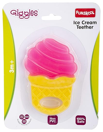 Funskool Giggles, Icecream Teether , Teether For Babies To Soothen Their Gums, Easy To Grasp,Hold And Chew, 3 Months & Above, Infant Toys