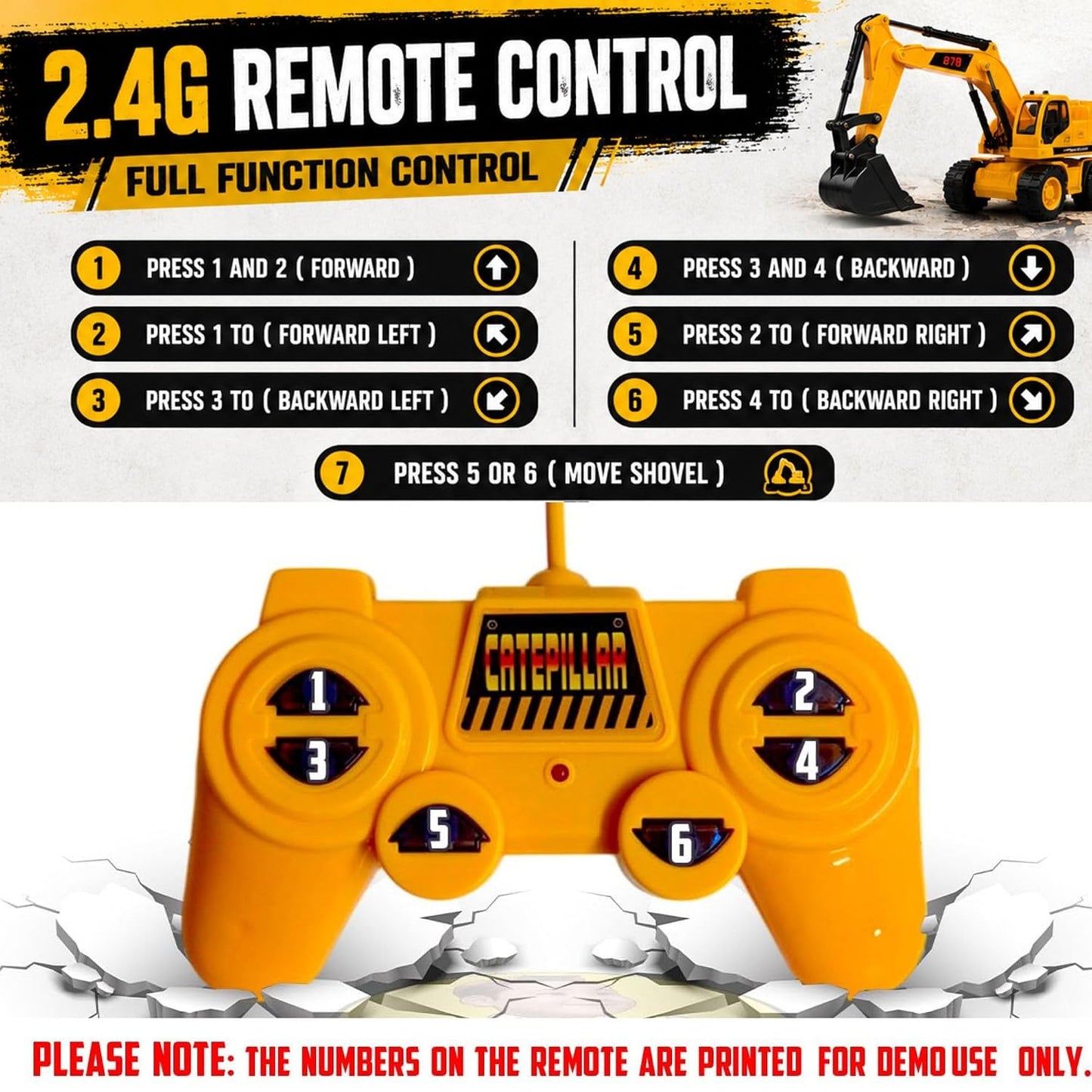 Remote Control JCB Excavator Toy for Kids, Rechargeable Construction Digger with USB Charging, 6 Function Controller, Realistic Arm Movement, LED Lights...