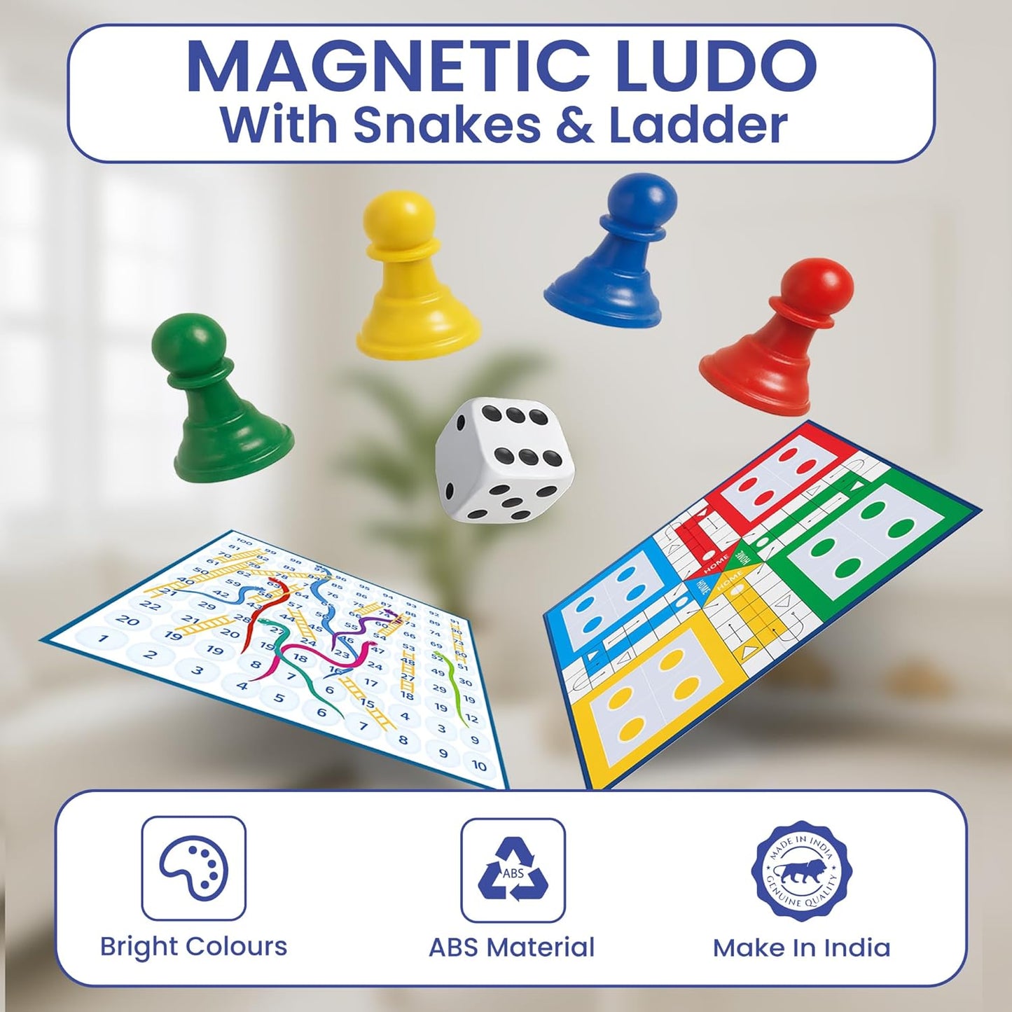 Ratna's Magnetic Snakes and Ladders with Ludo Board Game for Kids and Family Fun