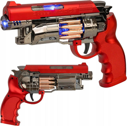 Toy Gun with 3 AA Batteries | Flash Light | Sound Effects | Moving Barrel | Revolving Bullet Cylinder | for Boys | Girls | Kids 3+ Years | Assorted Colour (Pack of 1)