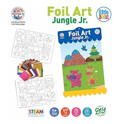 RATNA'S Foil Art Jungle Junior Craft Kit, STEAM Powered Art & Craft Kit, Foil Fun Mess Free Creative Activity DIY Kit for Kids