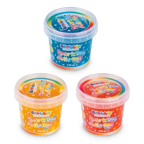 Sparkling Jello Slime Set of 3 for Boys - Blue, Yellow, Orange with Sparkling Glitters - 360 ml - Scented - Non-Sticky - Non-Toxic - Age 4+