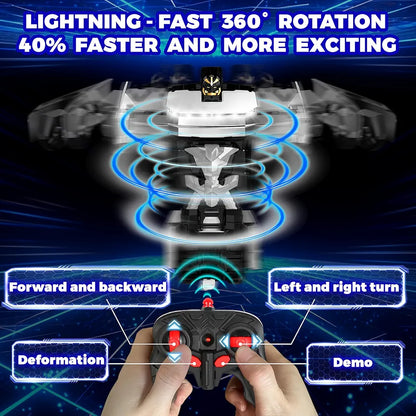 Transform RC Cyber Pickup Truck Cars Robot Toy for Kids, 2.4GHz Remote Control Car with One-Button Deformation 360° Rotation LED Lights Valentine's Day Birthday Gifts for Boys