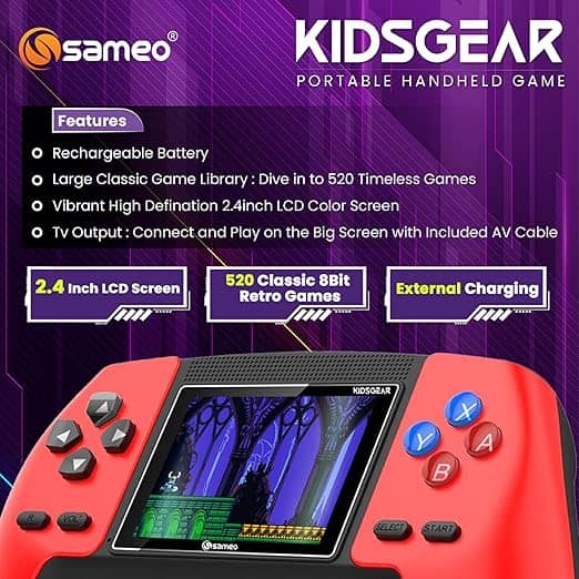 SAMEO KIDSGEAR Controller Shaped Handheld Console Built-in 520 Retro Game (Graphite Grey)