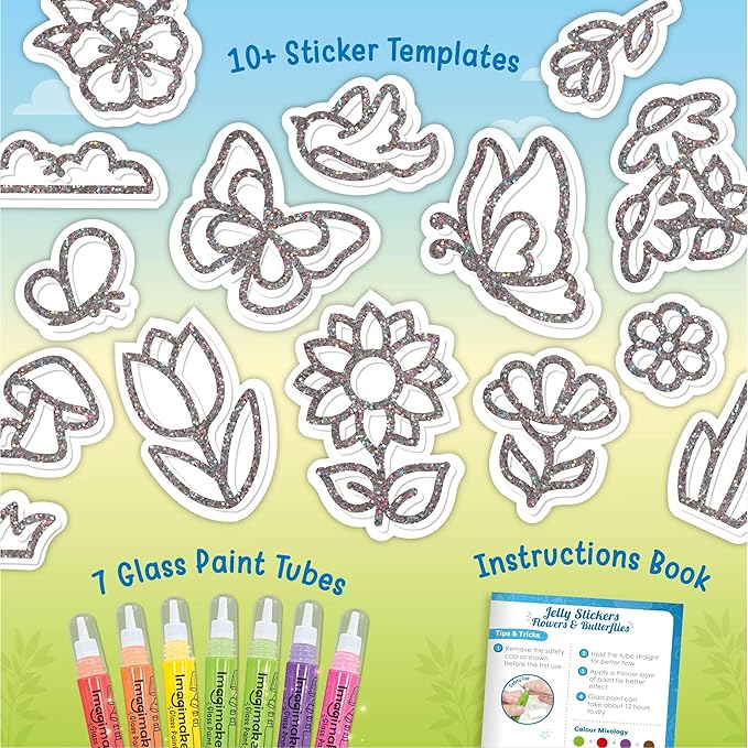 Jelly Stickers – Flowers & Butterflies | 3D Gel Stickers Craft Kit for Kids | Window, Bottle & Mug Decoration | Non-Toxic Glass Paints | Age 3+
