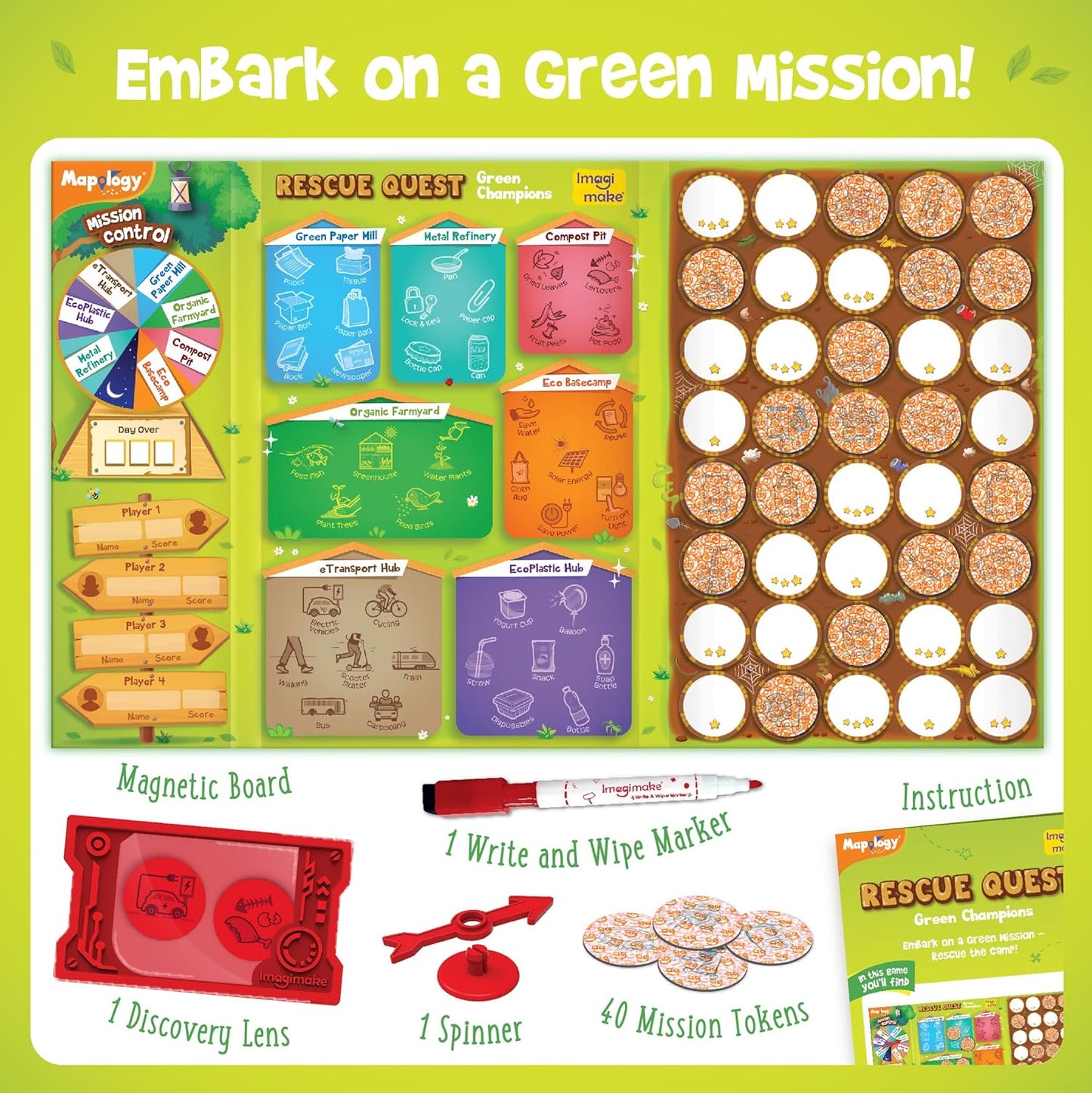 Imagimake Rescue Quest–Green Champions | Spin, Discover & Rescue Green Missions | Educational Fun Board Games for Friends & Family Night