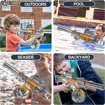 UMP45 Submachine Design Electric Automatic Water Gun Toy with Light, Powerful Rechargeable Squirt Holi Water Toy Gun Outdoor Play Kids Girls Boys 4+, Black