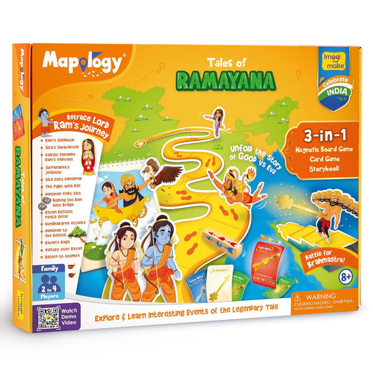 Imagimake Mapology Tales of Ramayana | 3-in-1 Fun Family Board Game | Magnetic Path Puzzle |