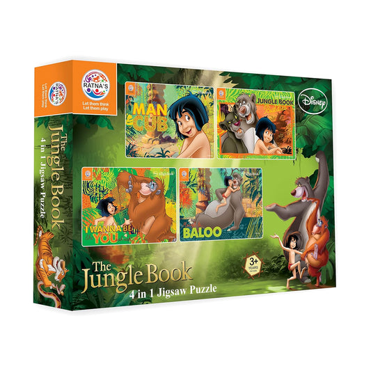 Ratna's 4in1 Jungle Book Jigsaw Puzzle Size 24cm x 17cm - Mowgli, Bagheera, Baloo, etc - 140 Pieces (4 X 35 pcs Each) Toy for Kids 3+ Years