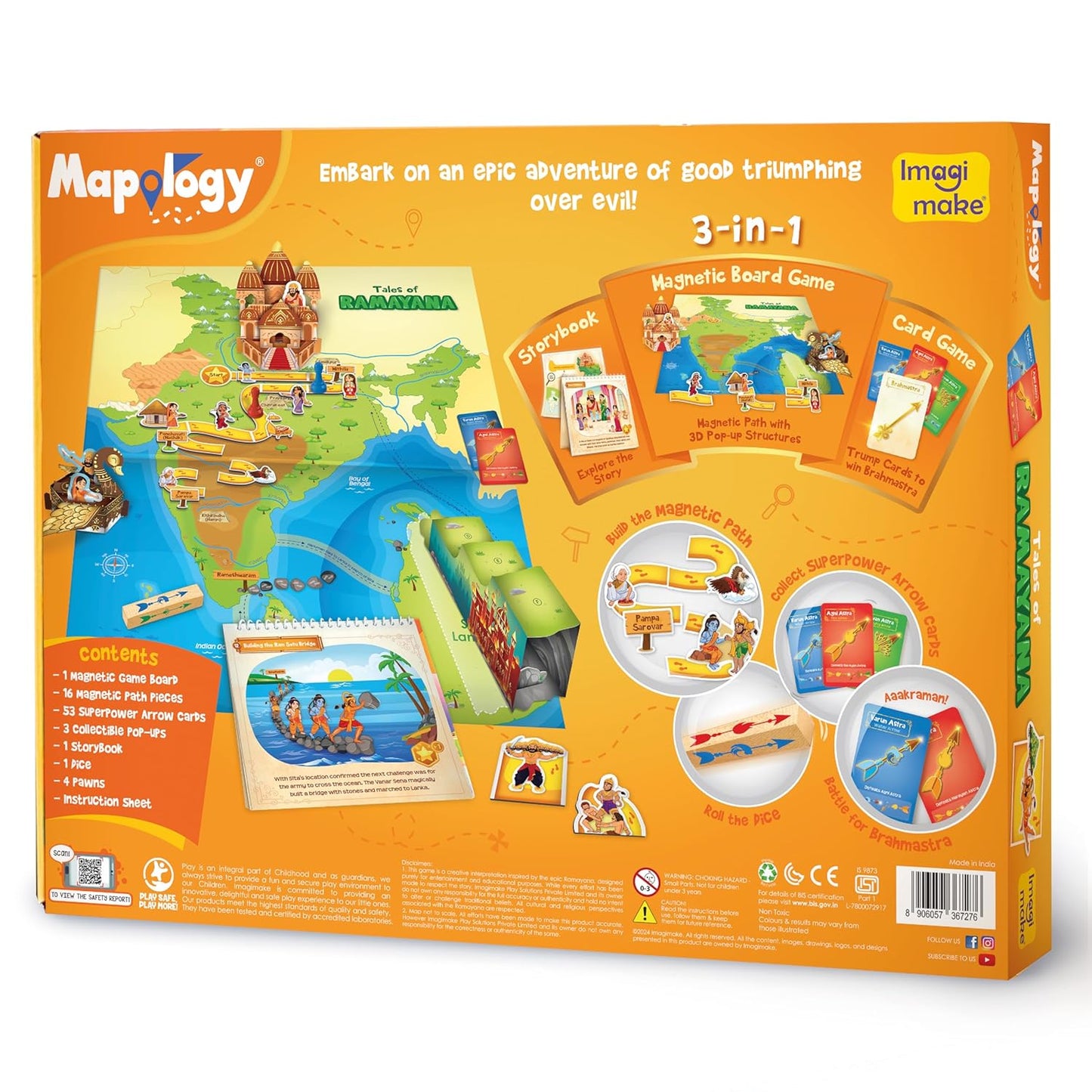 Imagimake Mapology Tales of Ramayana | 3-in-1 Fun Family Board Game | Magnetic Path Puzzle |