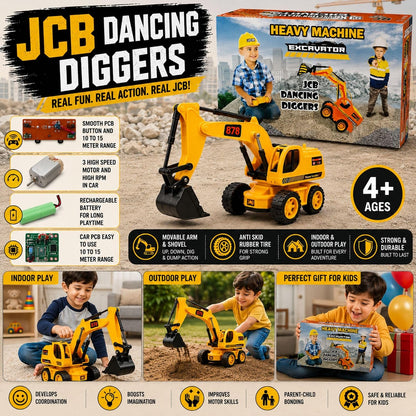 Remote Control JCB Excavator Toy for Kids, Rechargeable Construction Digger with USB Charging, 6 Function Controller, Realistic Arm Movement, LED Lights...