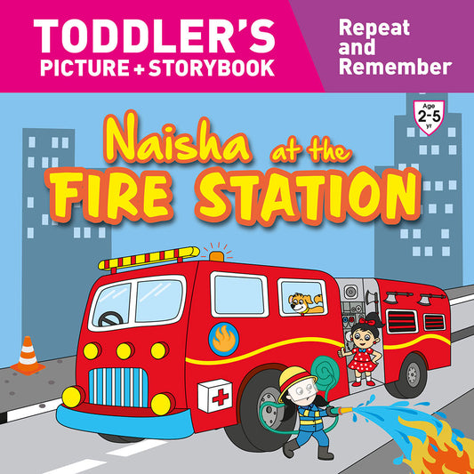 Children's book cover with a fire truck
