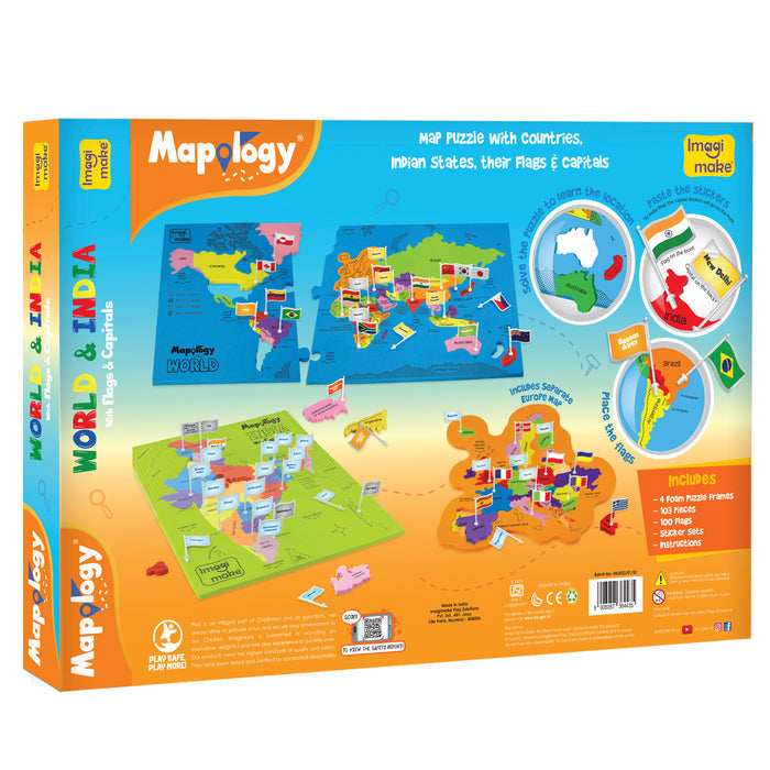 Mapology Combo: Map Puzzle of India and World with Capitals and Flags of Countries