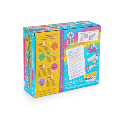 Colorful children's craft kit packaging with rainbow unicorn design 