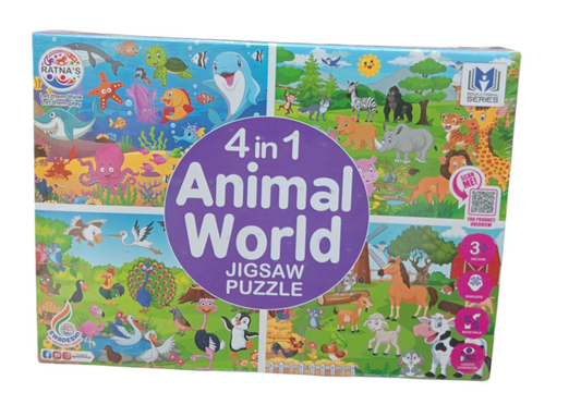 Ratna's 4in1 Animal World Jigsaw Puzzle for kids 3 years & older