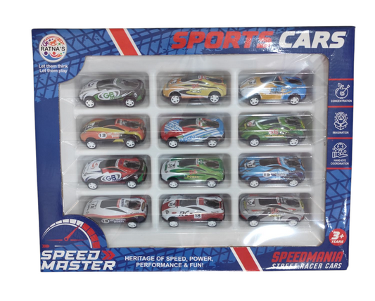 RATNA'S Speed Master Sports Car for Kids 12 Pcs Set Pull Back Vehicles Racing Car for Kids for 2 Years+