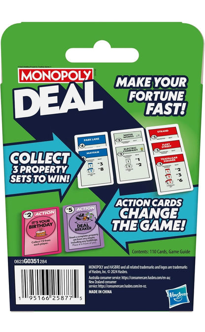 Monopoly Deal Card Game | Quick-Playing Card Game | Fun Games for Families and Kids | Ages 8 and Up | 2 to 5 Players | 15 Mins. | Travel Games