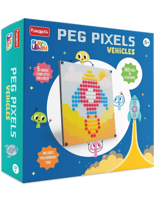 Play & Learn Funskool Peg Pixels Vehicles Jigsaw Puzzle Game for Kids, 360 Pieces in 4 Colors, Educational, Learning & Development, Fun Activity Toy for Childrens, Gift Set for Kid, Age 5+ Years