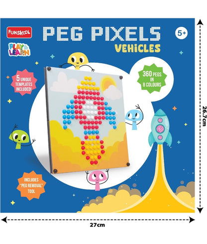 Play & Learn Funskool Peg Pixels Vehicles Jigsaw Puzzle Game for Kids, 360 Pieces in 4 Colors, Educational, Learning & Development, Fun Activity Toy for Childrens, Gift Set for Kid, Age 5+ Years