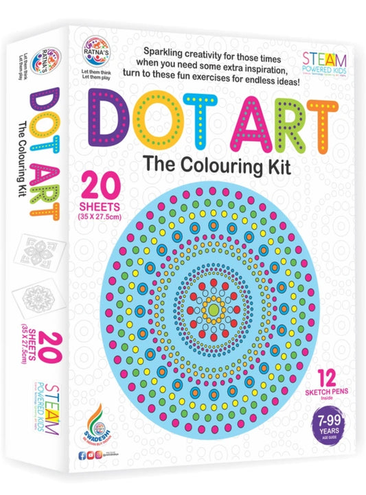 Ratna's Dot Art The Colouring Kit | with 12 Sketch Pens & 20 Sheet Inside | for Unisex Kids's Art Book.