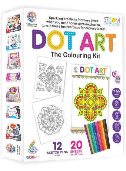 Ratna's Dot Art The Colouring Kit | with 12 Sketch Pens & 20 Sheet Inside | for Unisex Kids's Art Book.