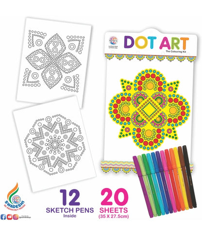 Ratna's Dot Art The Colouring Kit | with 12 Sketch Pens & 20 Sheet Inside | for Unisex Kids's Art Book.