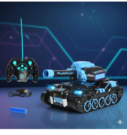 Remote Control Armored Tank Car – 49M RC Battle Tank with 360° Rotation, Drift, Shooting Launcher, Rechargeable Battery & Remote – Fun Toy for Kids (8+ Years, Blue)