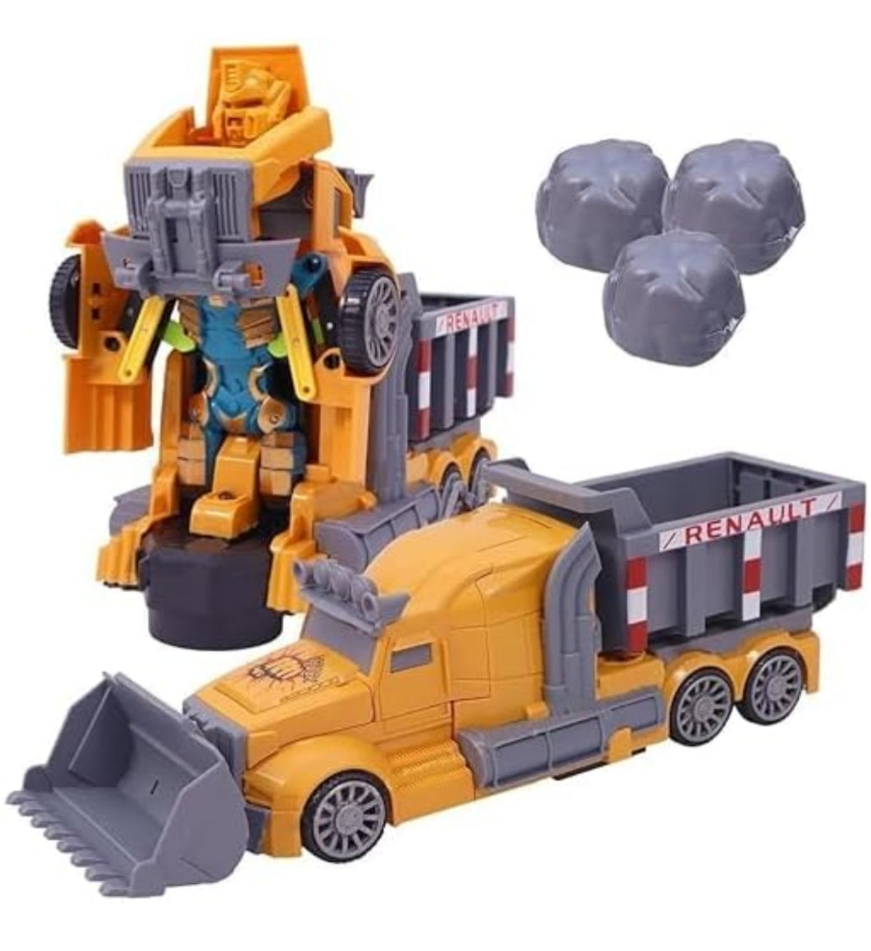 Transforming Construction Truck Robot Toy with Dumper Action,2-in-1 Dump Truck & Robot, Includes 3 Play Rocks, Kids Action Figure Vehicle