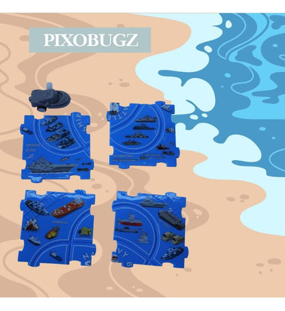 Puzzle and Track Battle Ship – DIY Assembling Educational Toy Playset for Kids 3-5 Years | Montessori Brain Teaser Puzzle Track Set with Puzzle Pieces | STEM Learning Toys for Boys & Girls