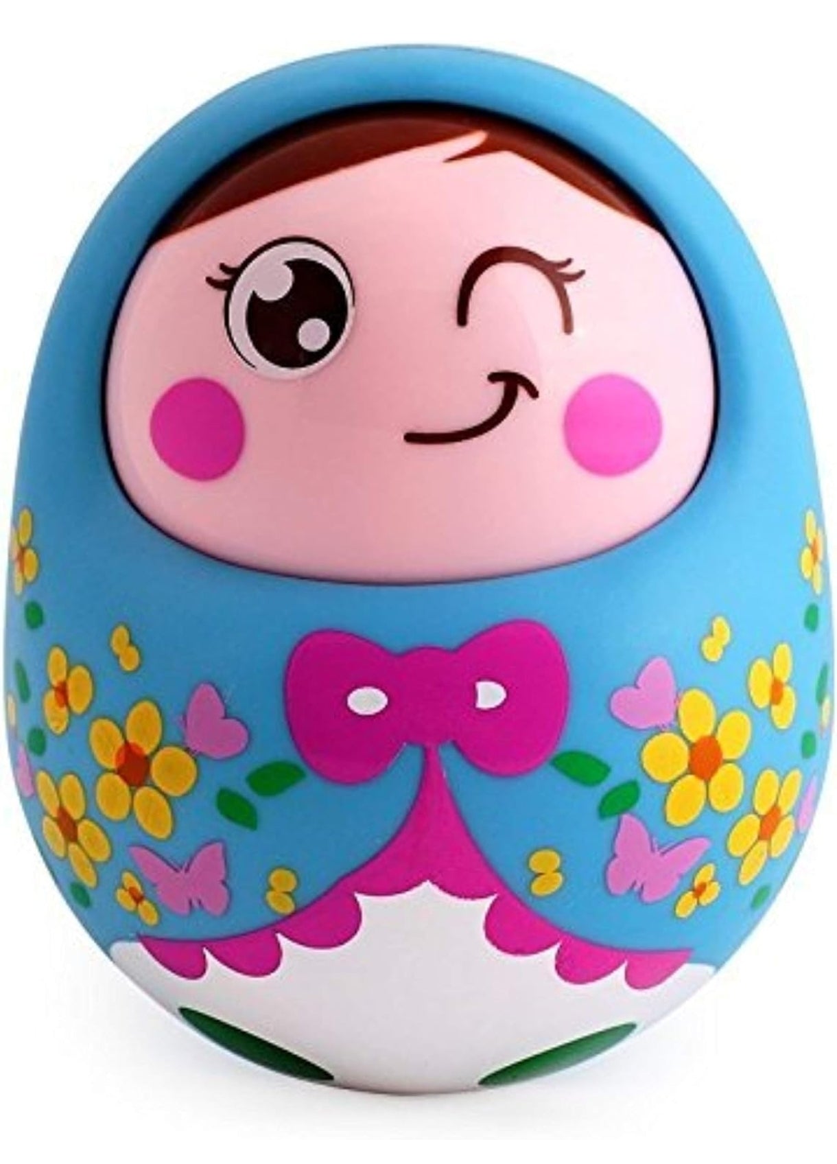 Popsugar - TH979B Push and Shake Tumbler Doll with Happy Face and Sounds Toy for Kids, Blue