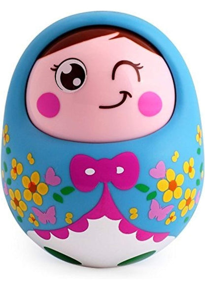 Popsugar - TH979B Push and Shake Tumbler Doll with Happy Face and Sounds Toy for Kids, Blue