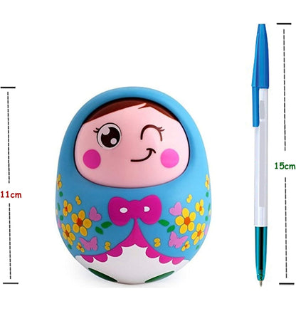 Popsugar - TH979B Push and Shake Tumbler Doll with Happy Face and Sounds Toy for Kids, Blue