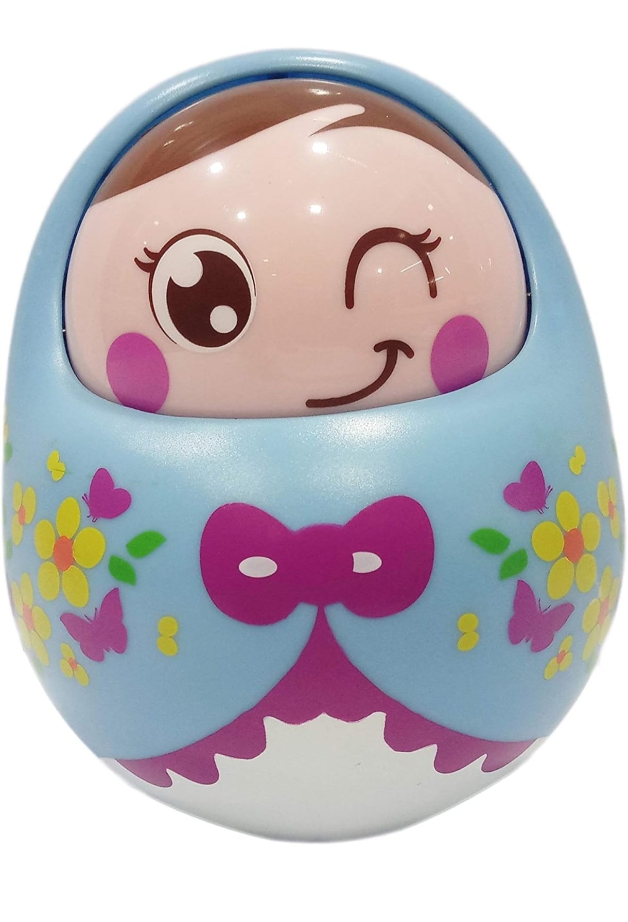 Popsugar - TH979B Push and Shake Tumbler Doll with Happy Face and Sounds Toy for Kids, Blue