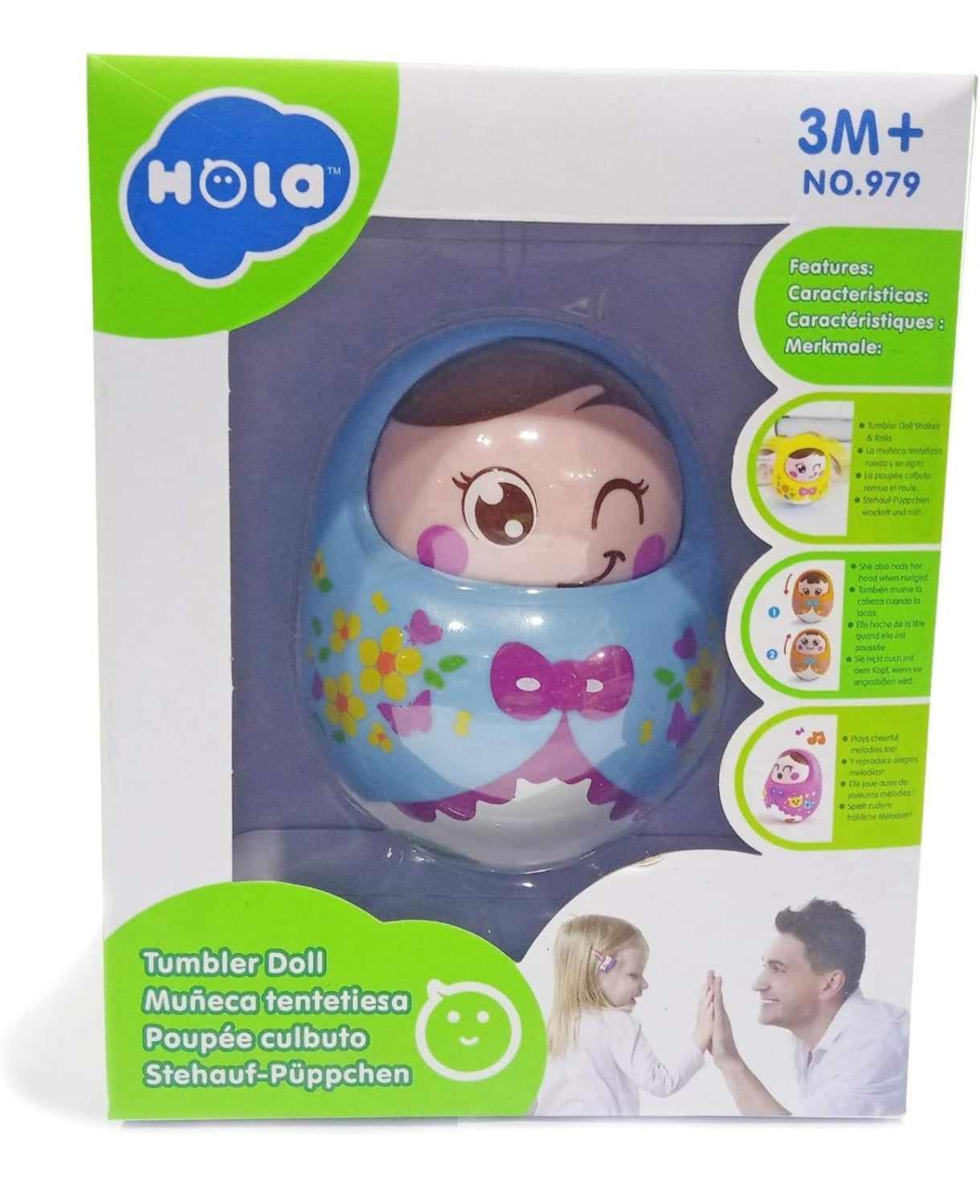 Popsugar - TH979B Push and Shake Tumbler Doll with Happy Face and Sounds Toy for Kids, Blue