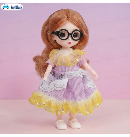 Korean Fashion Doll for Girls – Stylish Toy Doll with Long Hair & Glasses, Beautiful Dress, Pretend Play Doll for Kids, Birthday Gift for Girls (A)