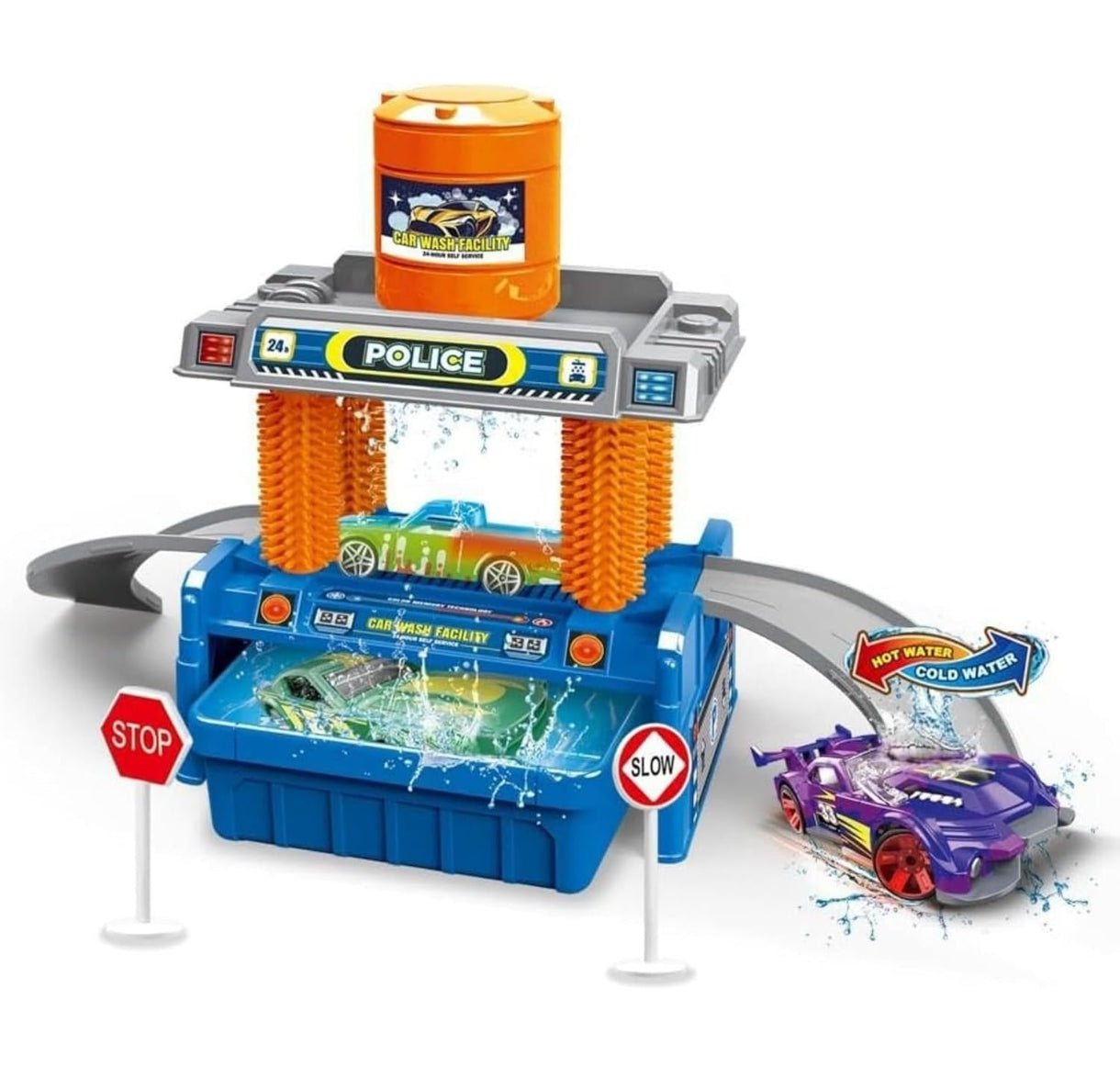 Play Kids Car Washing Station Toy with Color Changing Alloy Car, Water Play Track Set, Automatic Car Wash Pretend Play, STEM Toy for Boys & Girls Age 3+ Years