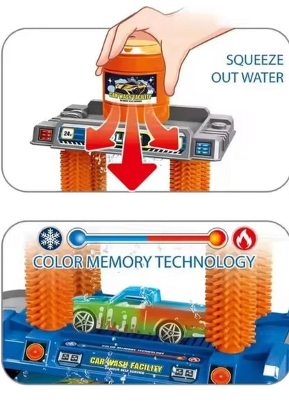 Play Kids Car Washing Station Toy with Color Changing Alloy Car, Water Play Track Set, Automatic Car Wash Pretend Play, STEM Toy for Boys & Girls Age 3+ Years