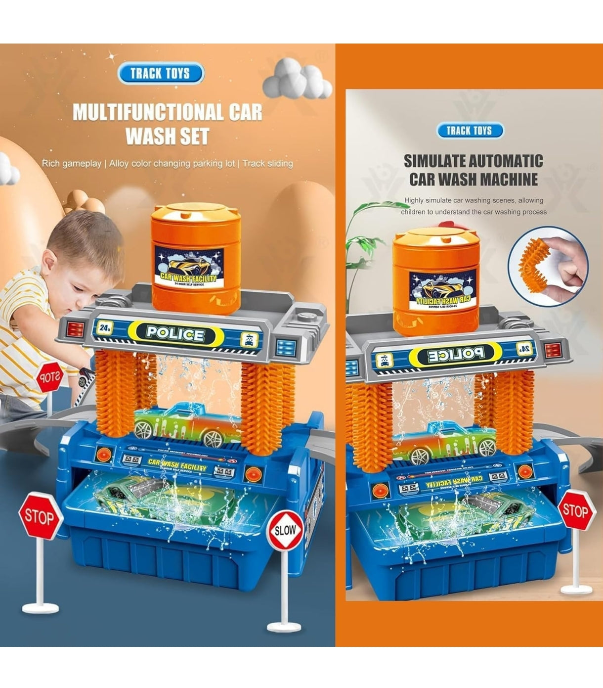 Play Kids Car Washing Station Toy with Color Changing Alloy Car, Water Play Track Set, Automatic Car Wash Pretend Play, STEM Toy for Boys & Girls Age 3+ Years