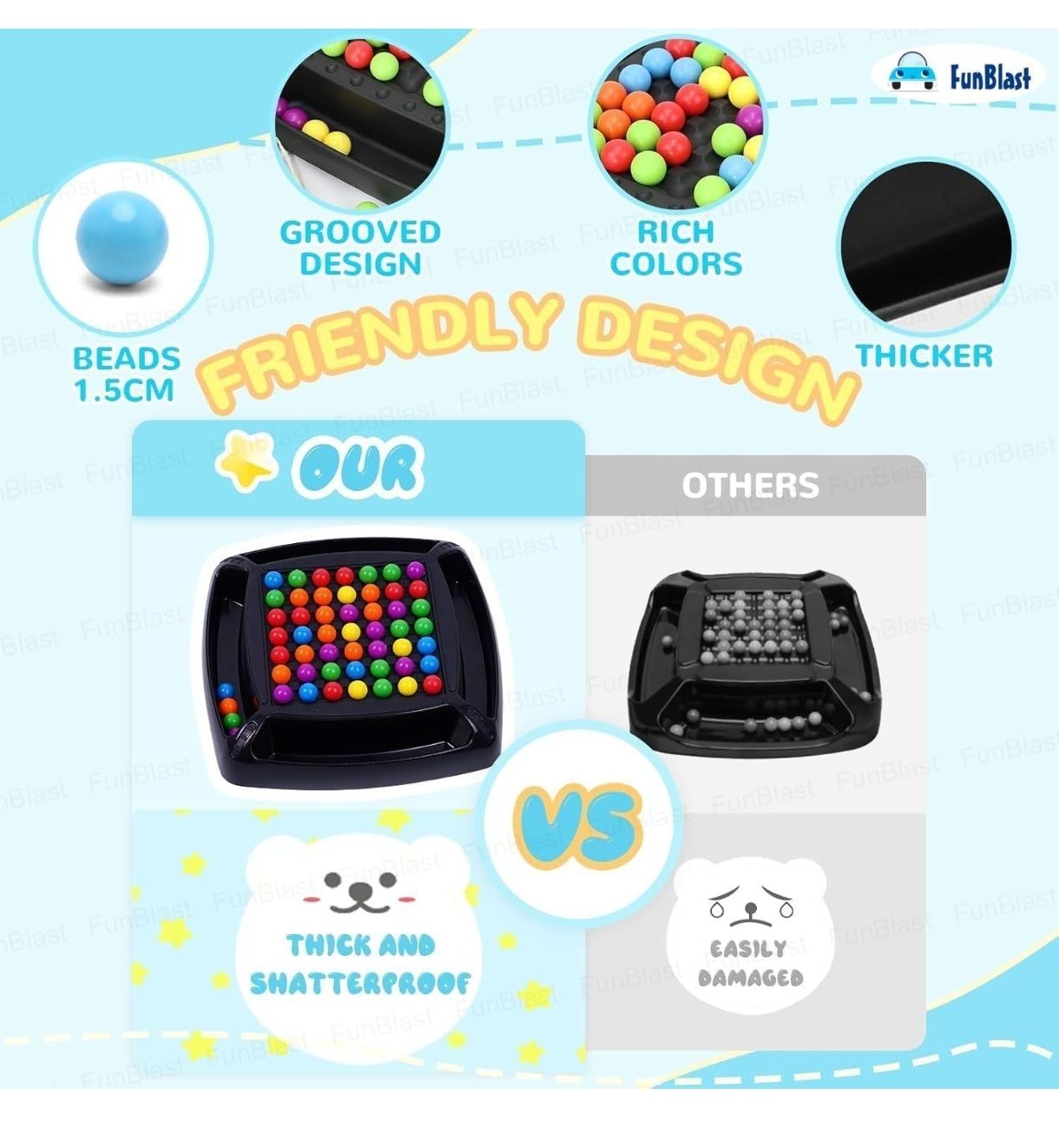 Desktop Rainbow Games – Board Game for Kids with 80 Pieces Beads, Chess Board Game, Puzzle Games for 2-4 Players, Ball Matching Toys, Learning Toys for 6+ Ages Kids (Multicolour)