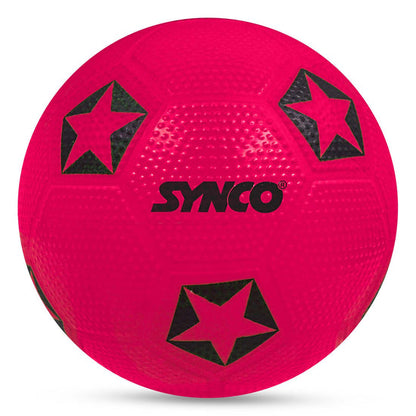 Pink ball with black star designs and 'SYNCO' branding on a white background